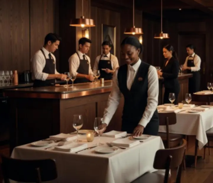 Turnand Truffle hospitality team preparing the dining room in the evening