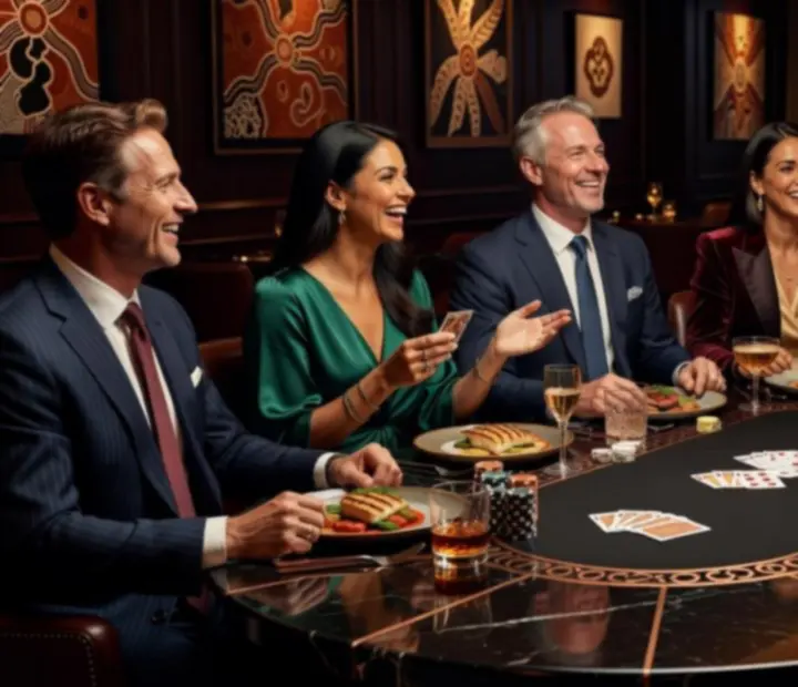 Well-dressed guests gathered around a poker table at Turnand Truffle during a private poker-themed dinner
