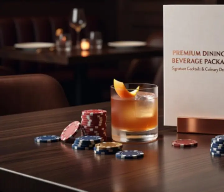 Close-up of Turnand Truffle poker-night menu, copper detailing and cocktail glass