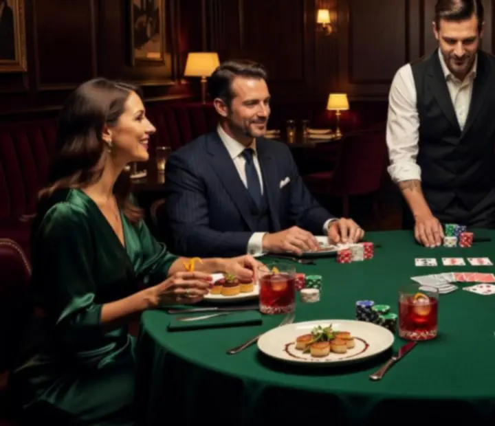 Hosted private poker table at Turnand Truffle set alongside plated dishes and cocktails