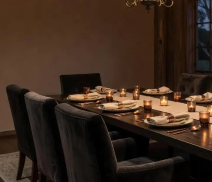 Intimate private dining room at Turnand Truffle prepared for an evening event