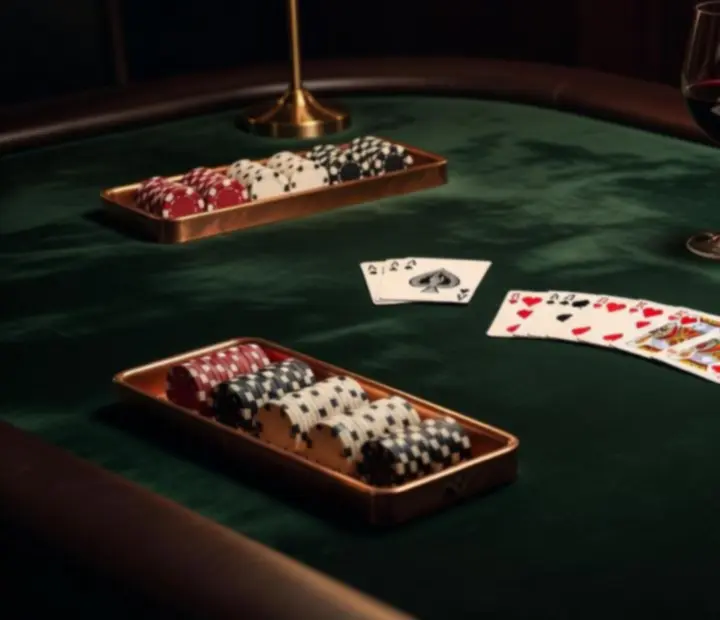 Private poker table at Turnand Truffle set with cards, chips and cocktails ready for guests to arrive
